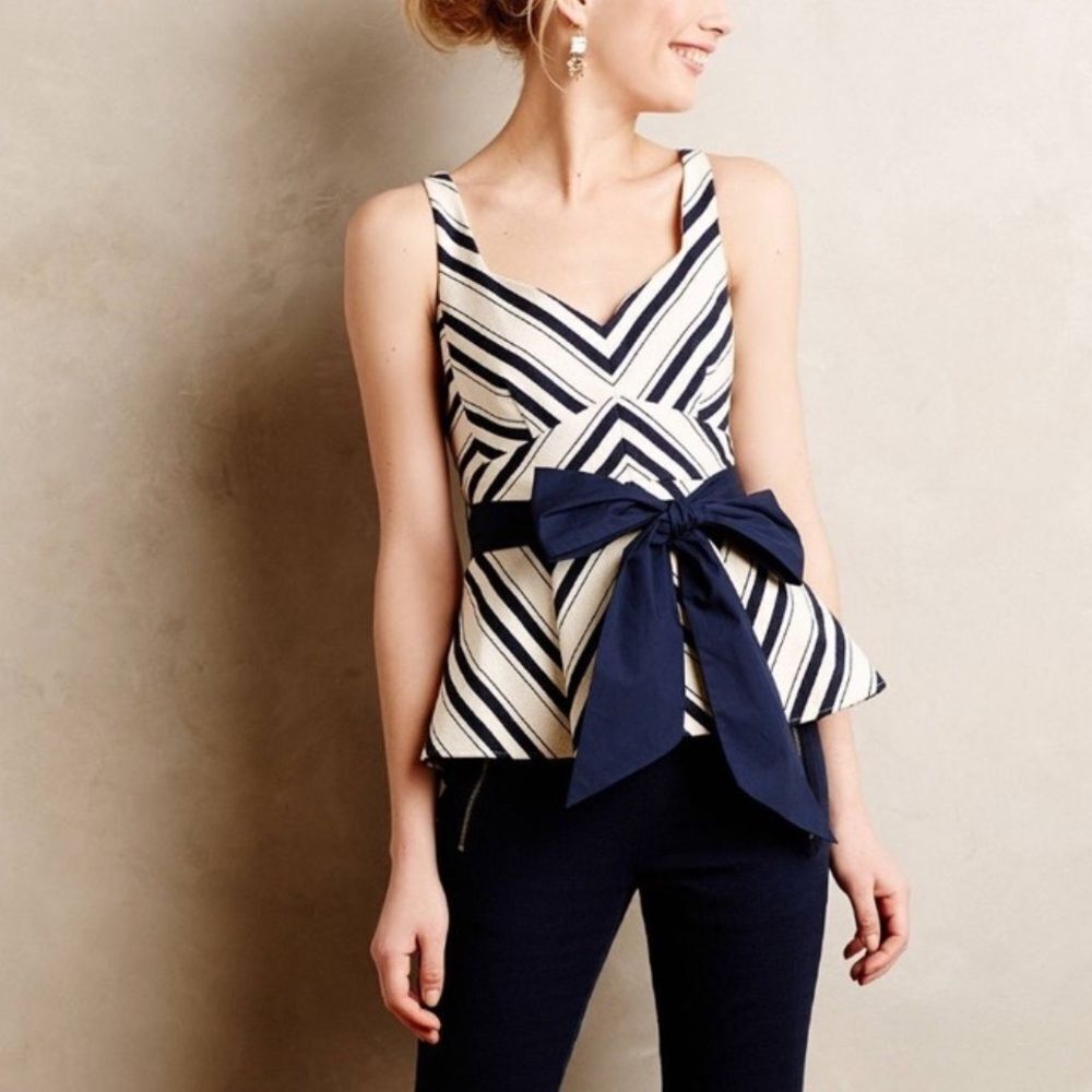 Anthropologie Maeve Mitered Stripe Peplum Top Women’s 4